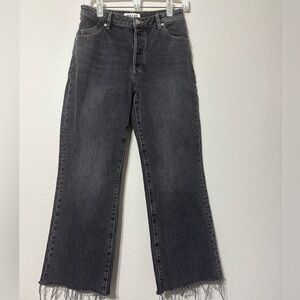 ROLLA'S Classic Flare Crop in Shadow.  Charcoal Washed Black Denim. Raw Hem.